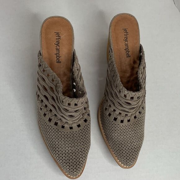 Jeffrey Campbell Favella taupe woven suede mules NWOB - Picture 4 of 10